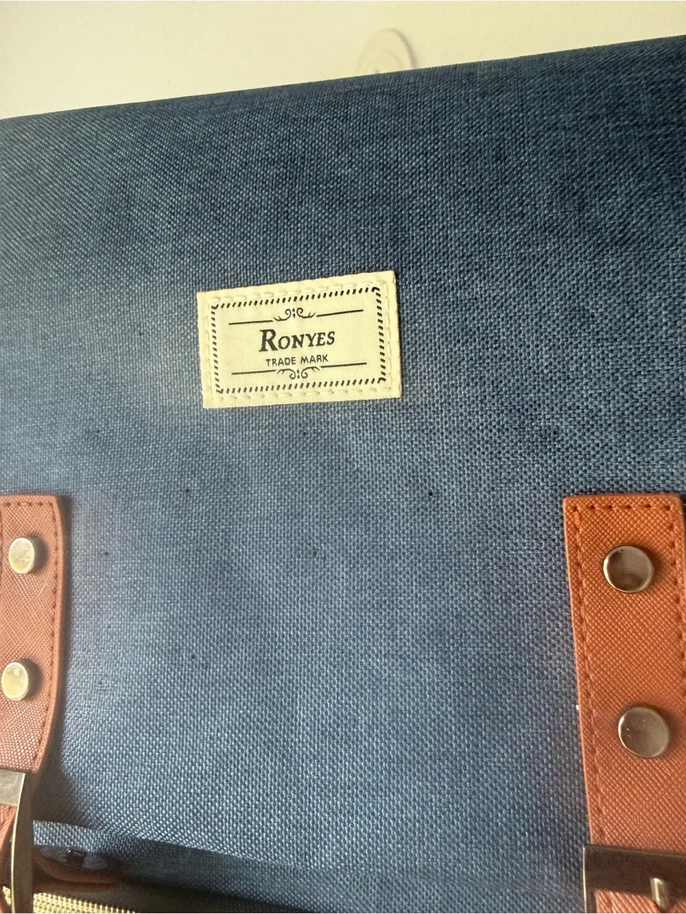Navy Canvas Backpack with Brown Leather Accents
